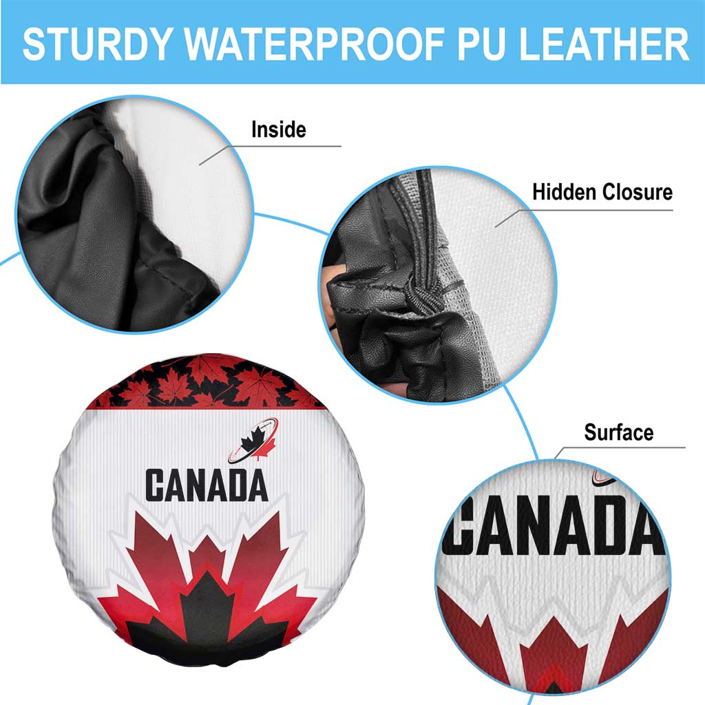 Canadian Rugby Spare Tire Cover Maple Leaves Sporty Art Style White Color LT03