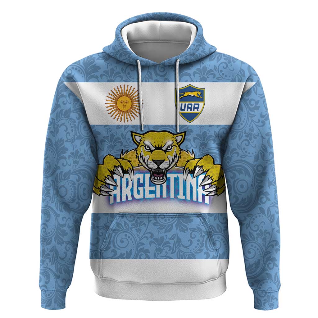 Custom Argentina Rugby 2024 Hoodie Vamos Los Pumas with Jaguar and Floral Pattern LT03