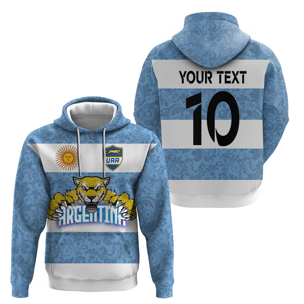 Custom Argentina Rugby 2024 Hoodie Vamos Los Pumas with Jaguar and Floral Pattern LT03