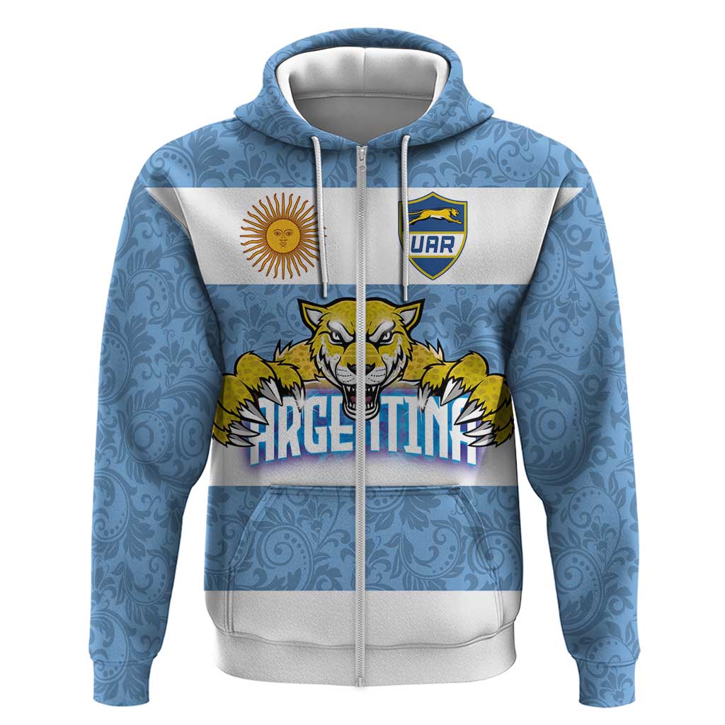 Custom Argentina Rugby 2024 Hoodie Vamos Los Pumas with Jaguar and Floral Pattern LT03