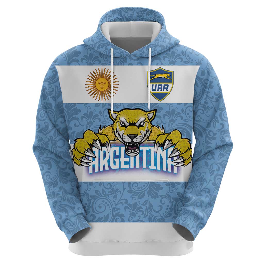 Custom Argentina Rugby 2024 Hoodie Vamos Los Pumas with Jaguar and Floral Pattern LT03