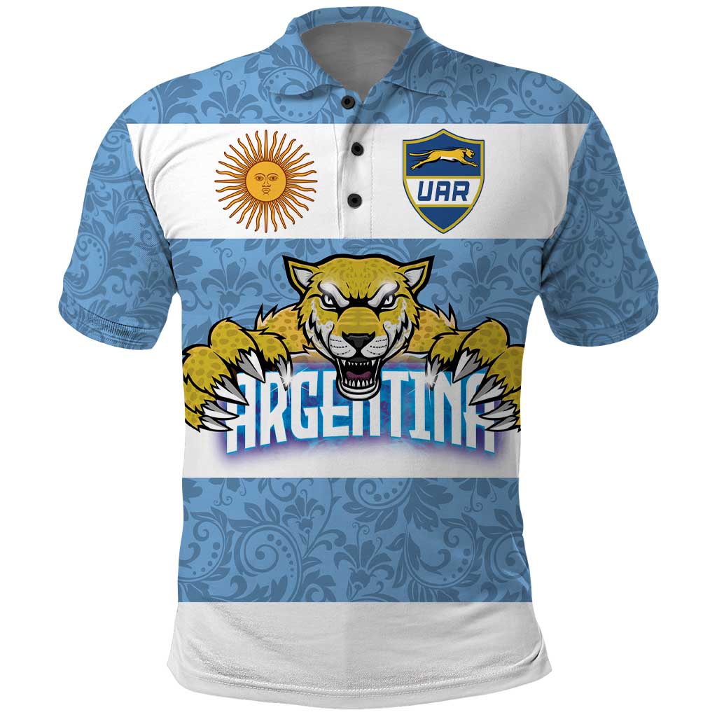 Custom Argentina Rugby 2024 Polo Shirt Vamos Los Pumas with Jaguar and Floral Pattern LT03