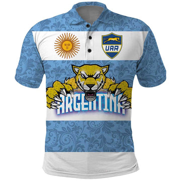 Custom Argentina Rugby 2024 Polo Shirt Vamos Los Pumas with Jaguar and Floral Pattern LT03