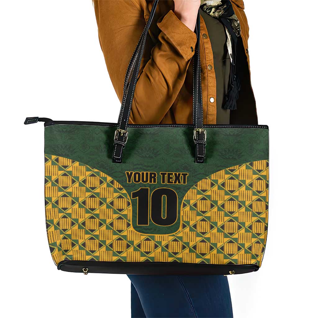 Custom South Africa Rugby 2024 Leather Tote Bag Go Champion Springboks and Kente Pattern LT03
