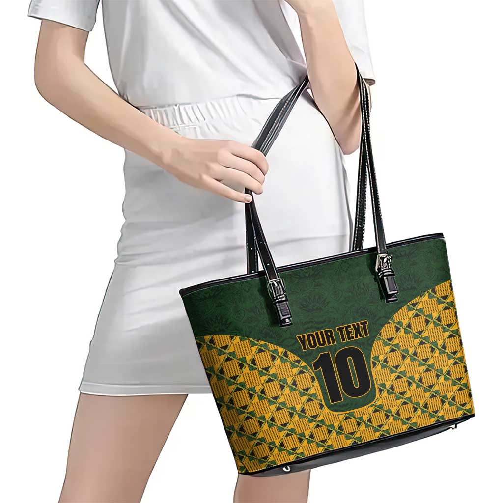 Custom South Africa Rugby 2024 Leather Tote Bag Go Champion Springboks and Kente Pattern LT03