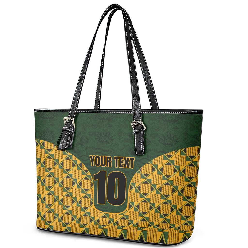 Custom South Africa Rugby 2024 Leather Tote Bag Go Champion Springboks and Kente Pattern LT03