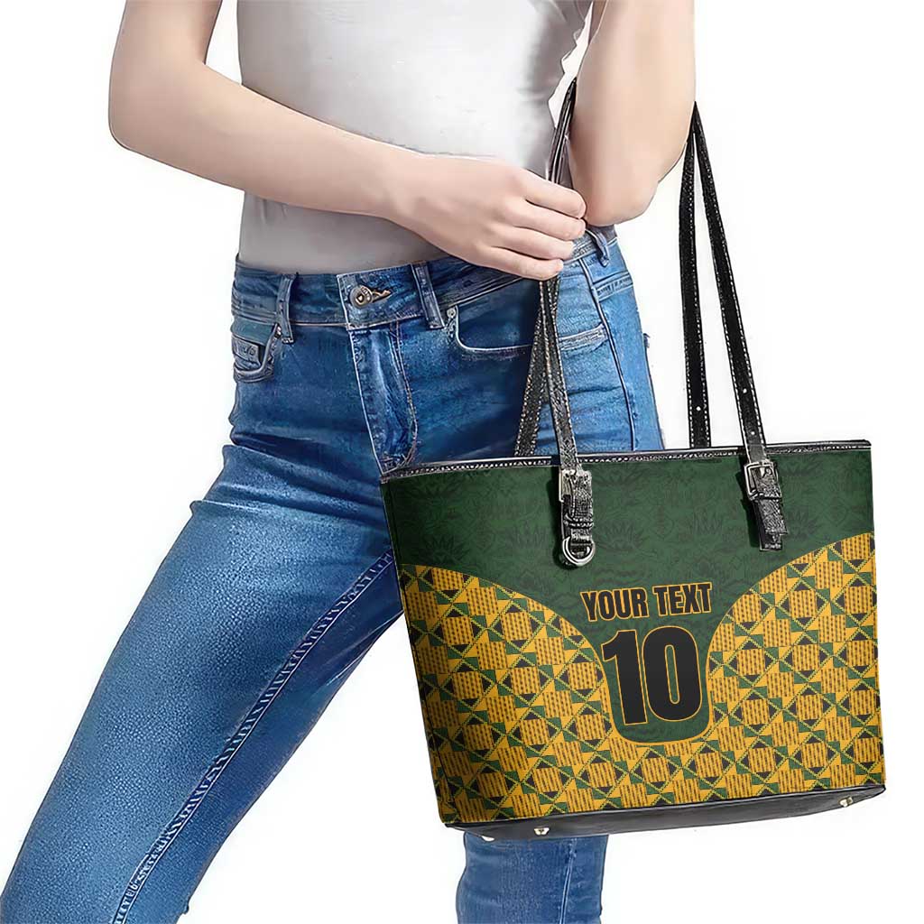 Custom South Africa Rugby 2024 Leather Tote Bag Go Champion Springboks and Kente Pattern LT03