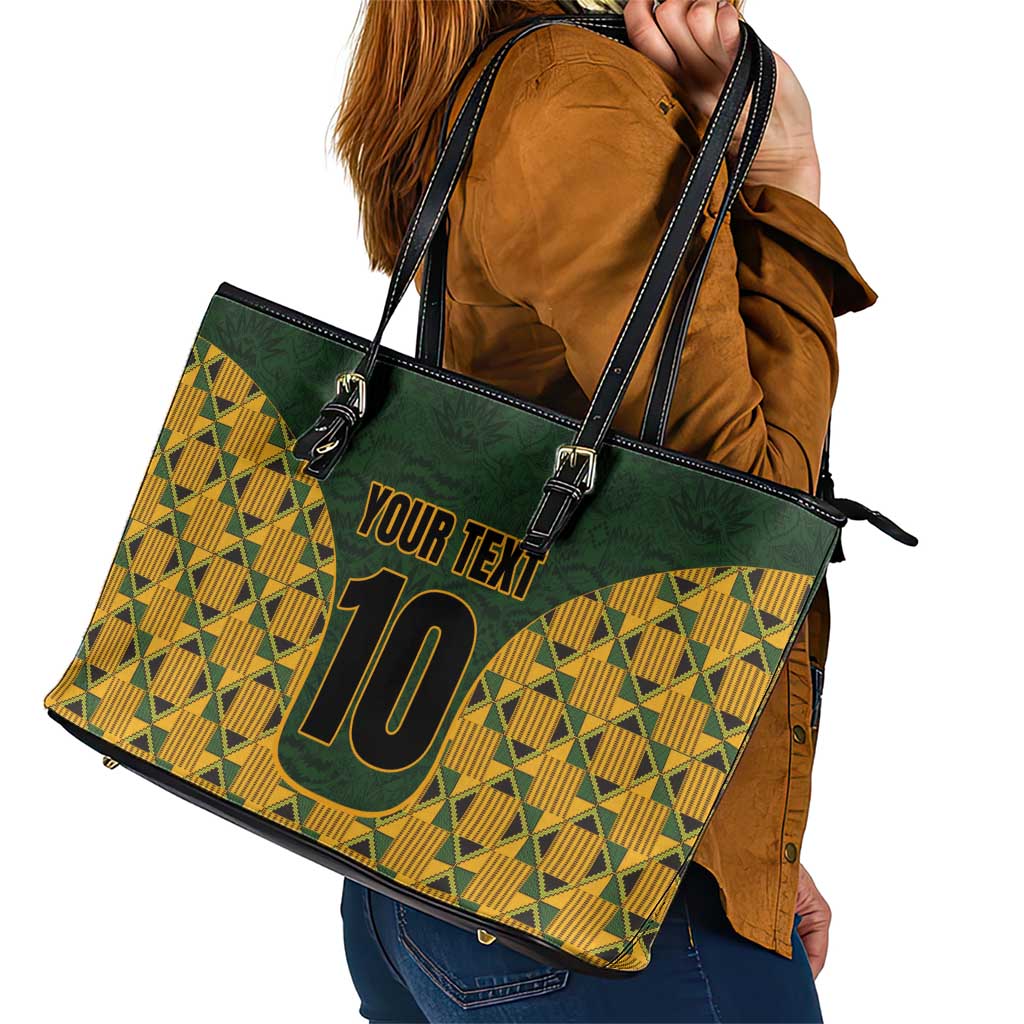 Custom South Africa Rugby 2024 Leather Tote Bag Go Champion Springboks and Kente Pattern LT03