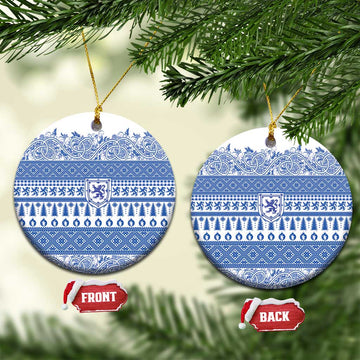 Scottish Christmas Ceramic Ornament Scotland Thistle and Celtic Knot White-Blue Color LT03