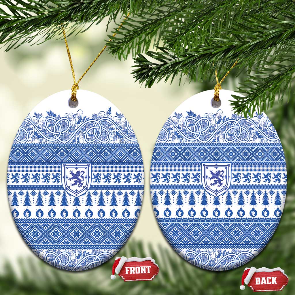 Scottish Christmas Ceramic Ornament Scotland Thistle and Celtic Knot White-Blue Color LT03