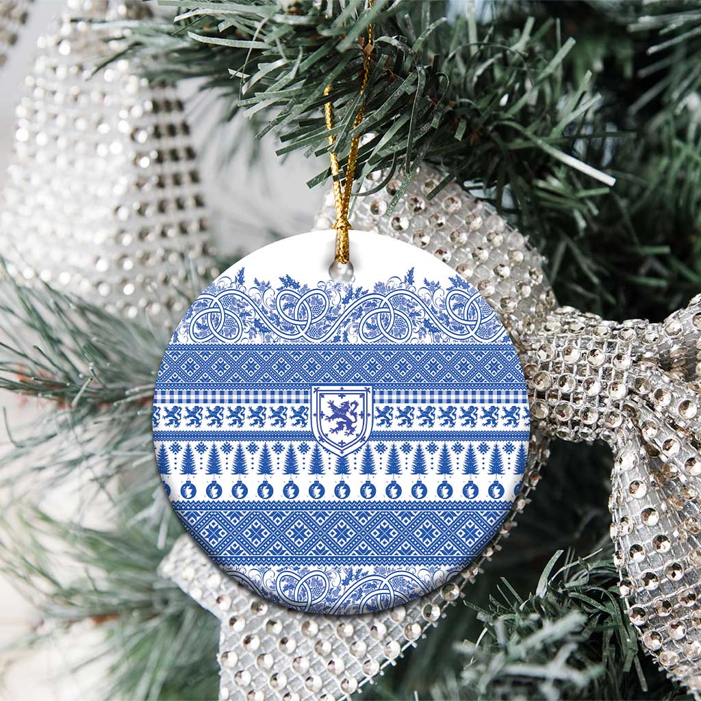 Scottish Christmas Ceramic Ornament Scotland Thistle and Celtic Knot White-Blue Color LT03