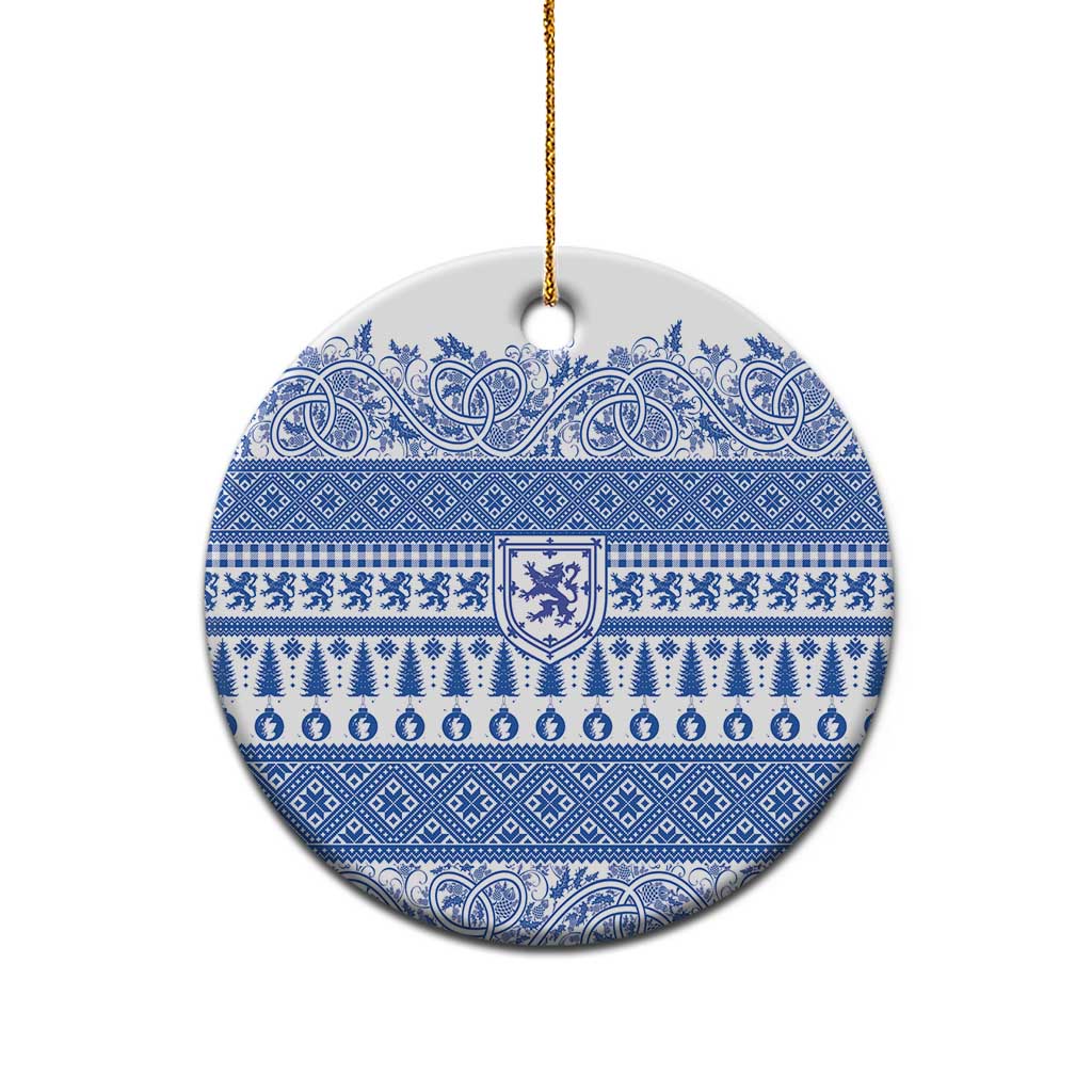 Scottish Christmas Ceramic Ornament Scotland Thistle and Celtic Knot White-Blue Color LT03