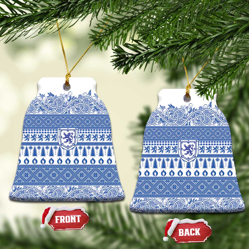 Scottish Christmas Ceramic Ornament Scotland Thistle and Celtic Knot White-Blue Color LT03