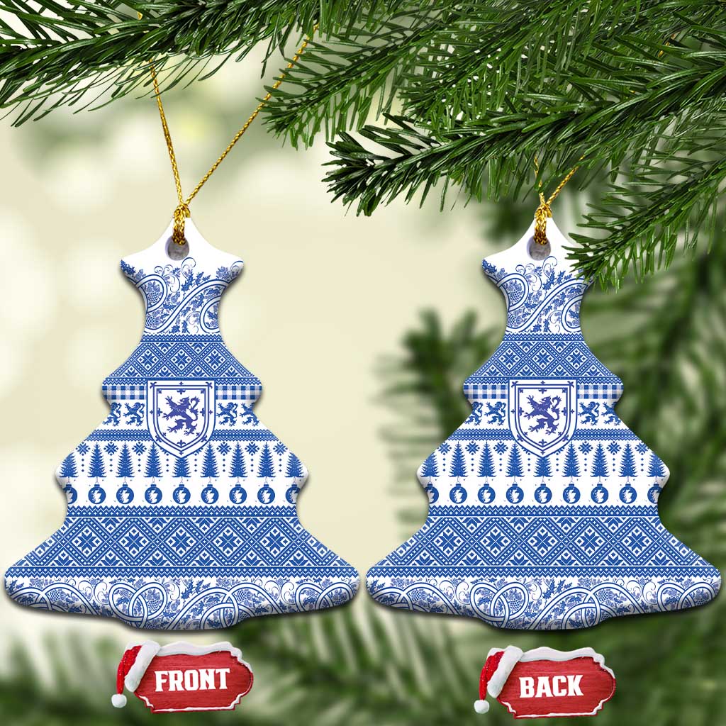 Scottish Christmas Ceramic Ornament Scotland Thistle and Celtic Knot White-Blue Color LT03