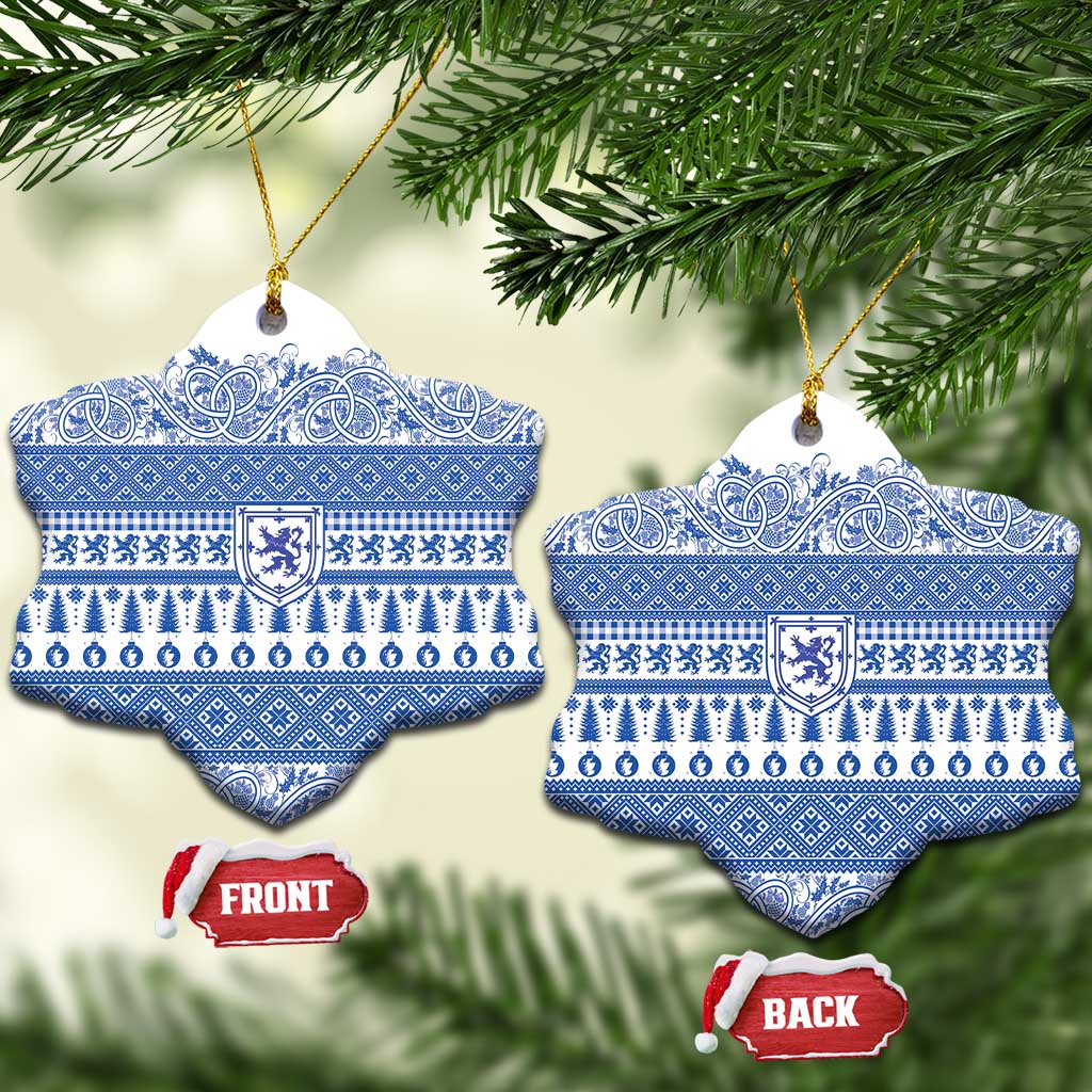 Scottish Christmas Ceramic Ornament Scotland Thistle and Celtic Knot White-Blue Color LT03