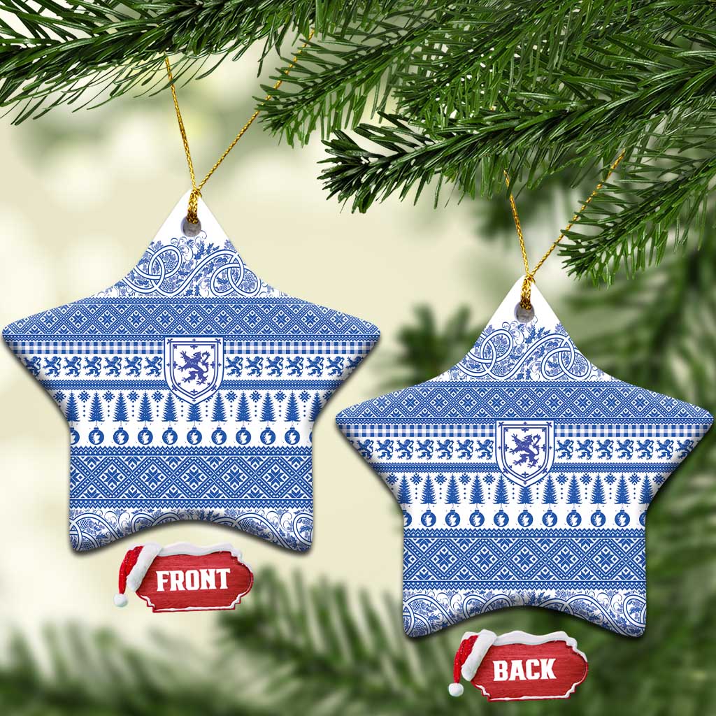 Scottish Christmas Ceramic Ornament Scotland Thistle and Celtic Knot White-Blue Color LT03