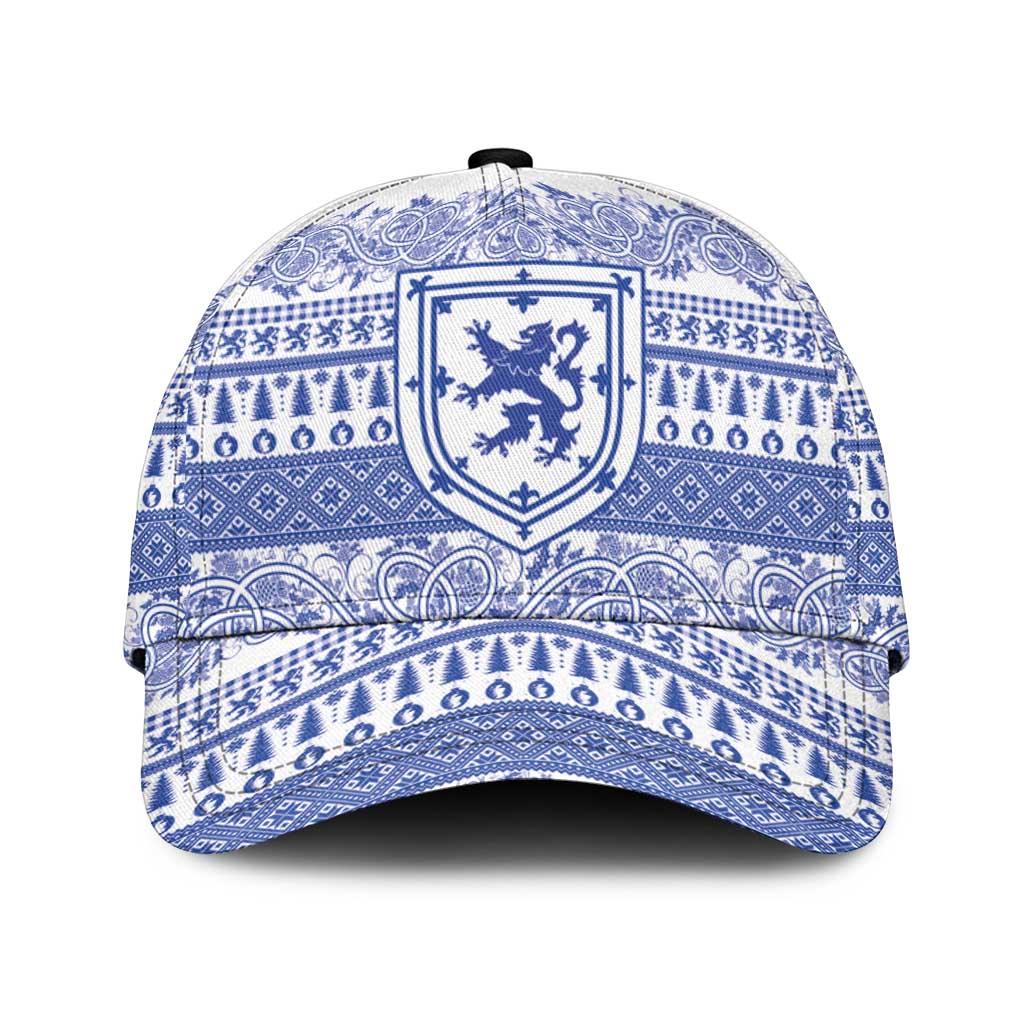 Scottish Christmas Classic Cap Scotland Thistle and Celtic Knot White-Blue Color LT03