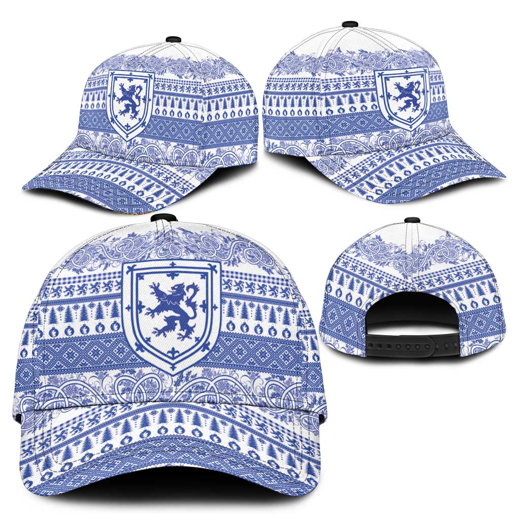Scottish Christmas Classic Cap Scotland Thistle and Celtic Knot White-Blue Color LT03