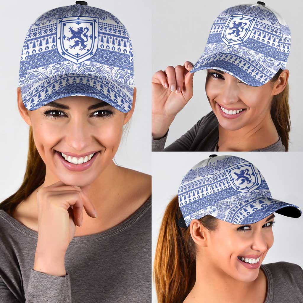 Scottish Christmas Classic Cap Scotland Thistle and Celtic Knot White-Blue Color LT03