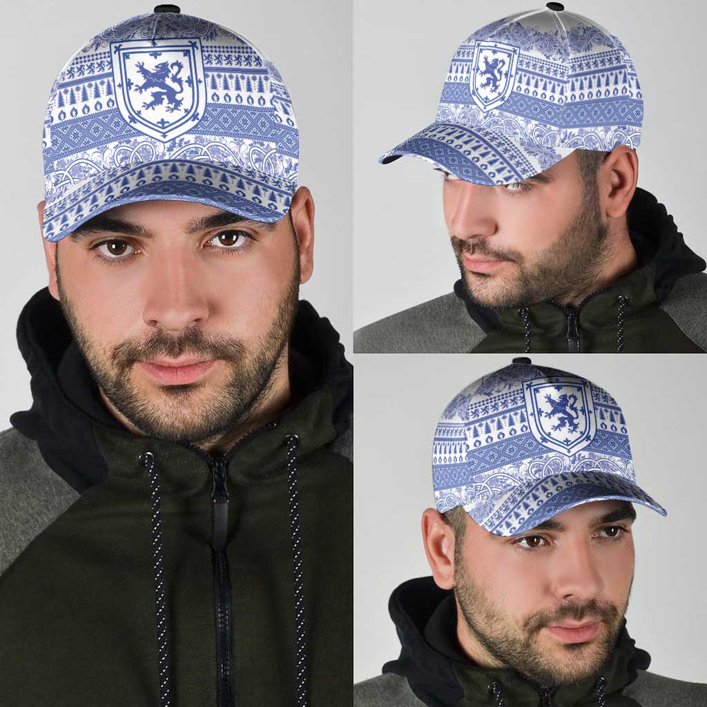 Scottish Christmas Classic Cap Scotland Thistle and Celtic Knot White-Blue Color LT03