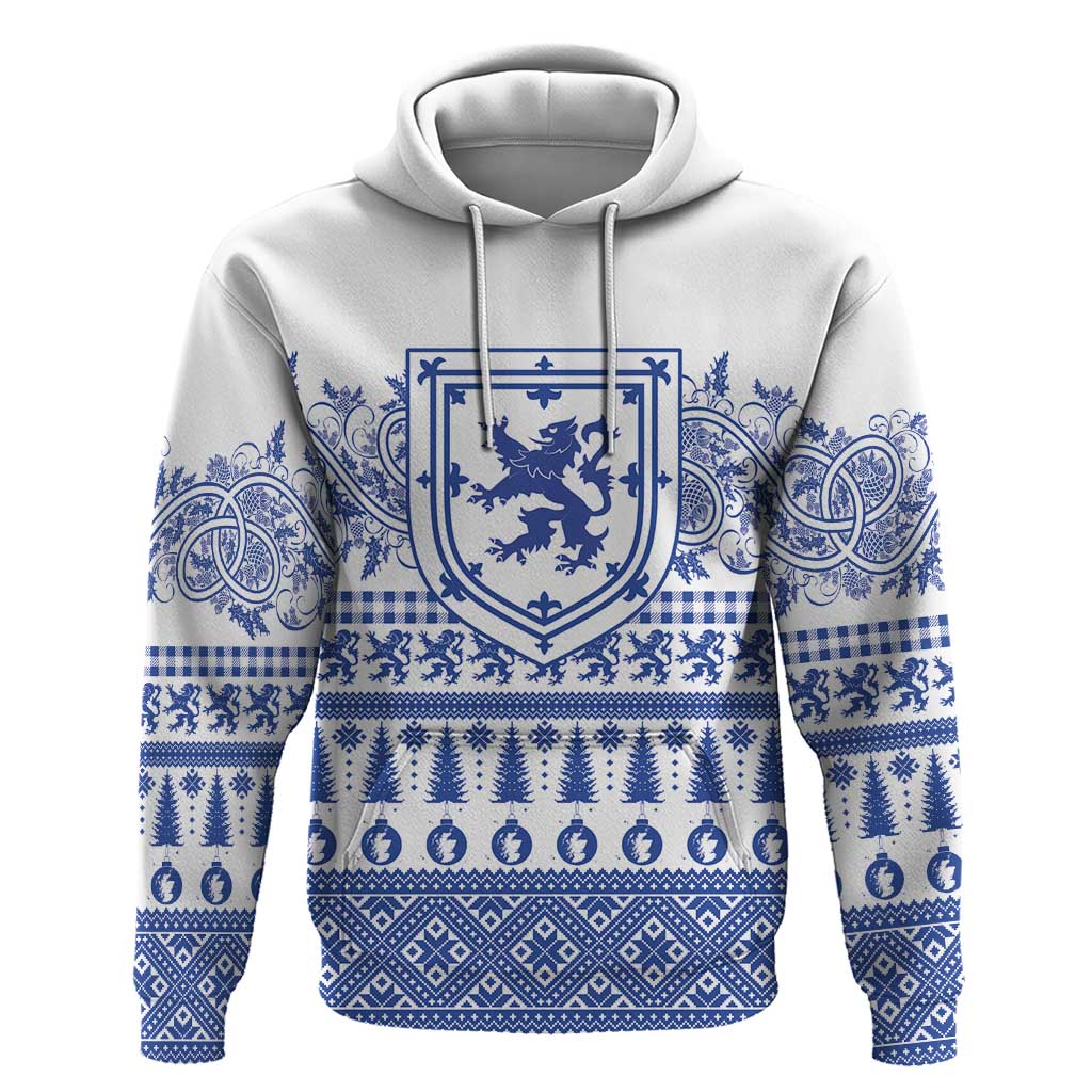 Scottish Christmas Hoodie Scotland Thistle and Celtic Knot White-Blue Color LT03