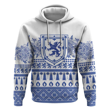 Scottish Christmas Hoodie Scotland Thistle and Celtic Knot White-Blue Color LT03