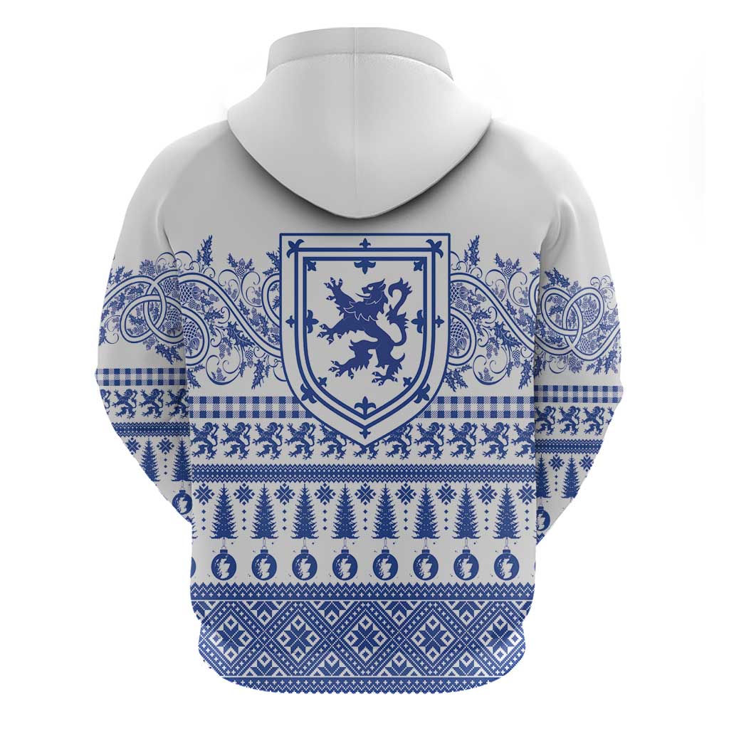 Scottish Christmas Hoodie Scotland Thistle and Celtic Knot White-Blue Color LT03