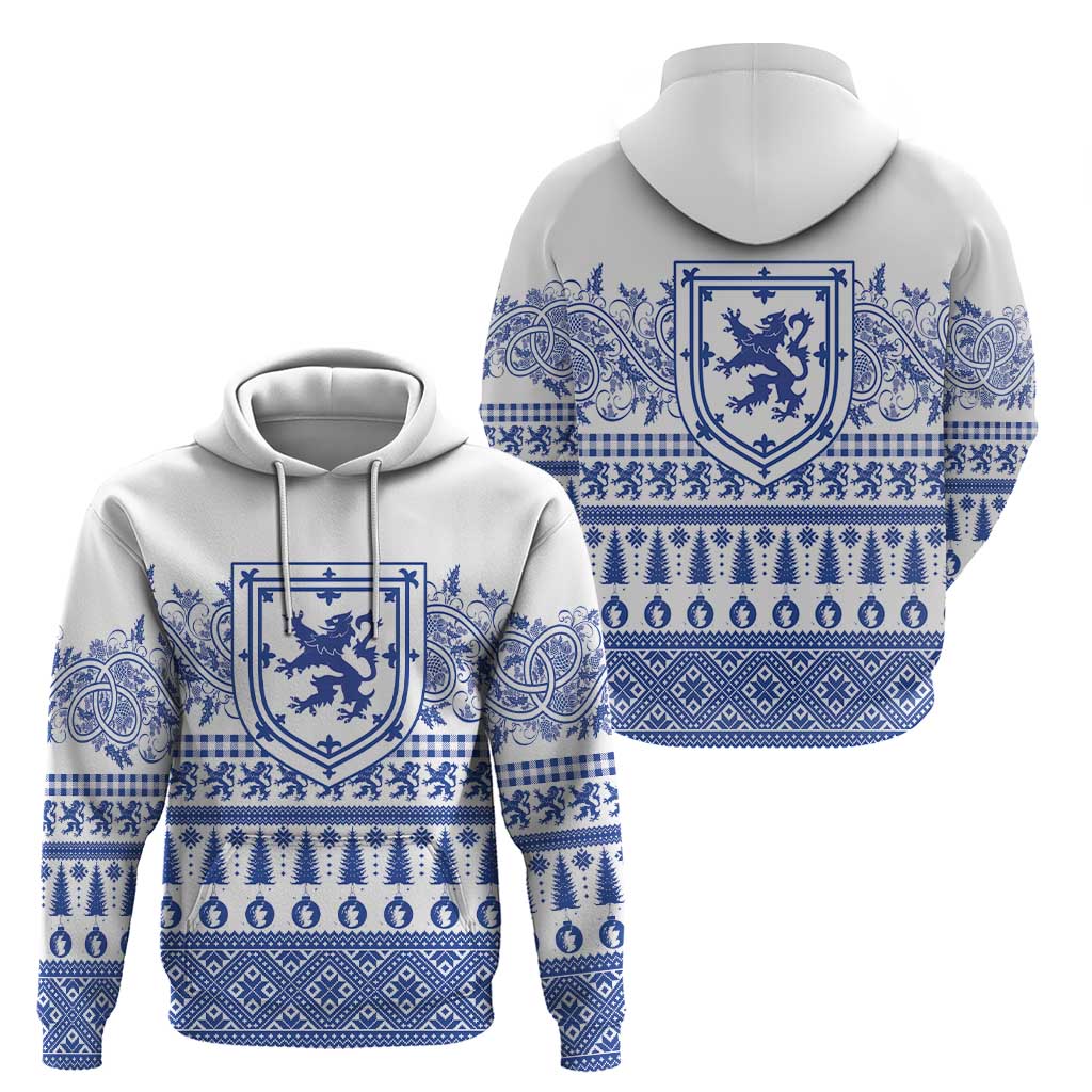Scottish Christmas Hoodie Scotland Thistle and Celtic Knot White-Blue Color LT03