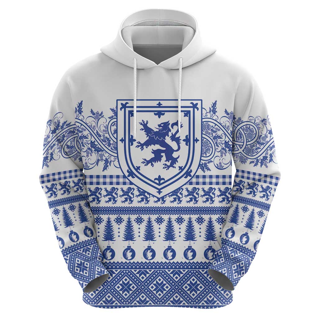 Scottish Christmas Hoodie Scotland Thistle and Celtic Knot White-Blue Color LT03