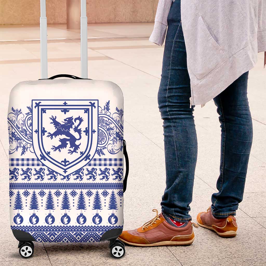 Scottish Christmas Luggage Cover Scotland Thistle and Celtic Knot White-Blue Color LT03