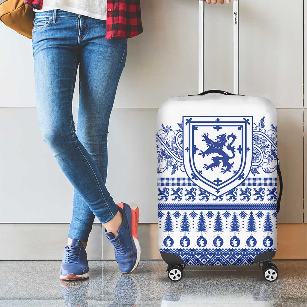 Scottish Christmas Luggage Cover Scotland Thistle and Celtic Knot White-Blue Color LT03