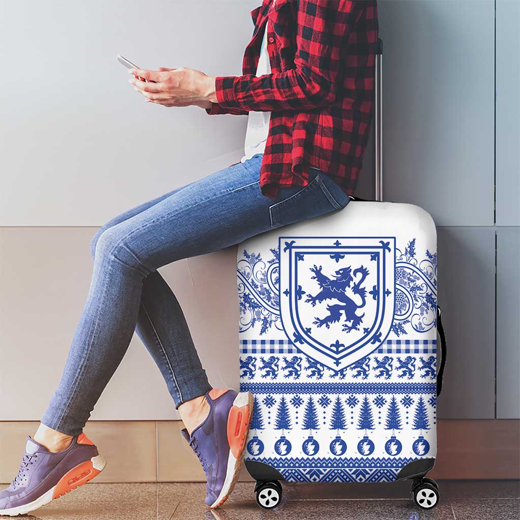 Scottish Christmas Luggage Cover Scotland Thistle and Celtic Knot White-Blue Color LT03