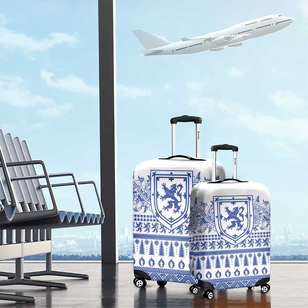 Scottish Christmas Luggage Cover Scotland Thistle and Celtic Knot White-Blue Color LT03