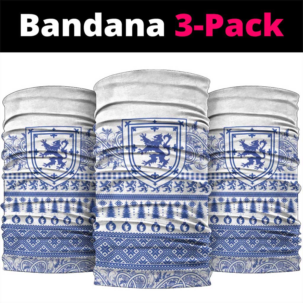 Scottish Christmas Neck Gaiter Scotland Thistle and Celtic Knot White-Blue Color LT03