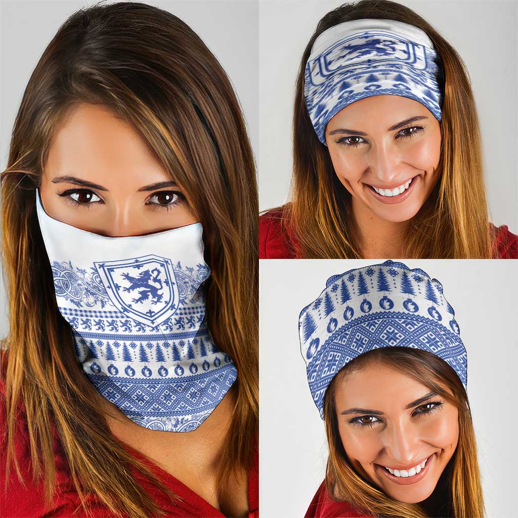 Scottish Christmas Neck Gaiter Scotland Thistle and Celtic Knot White-Blue Color LT03