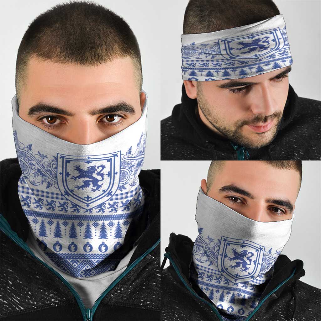 Scottish Christmas Neck Gaiter Scotland Thistle and Celtic Knot White-Blue Color LT03