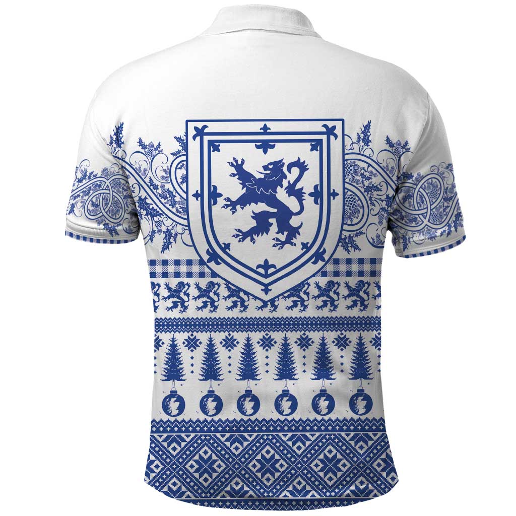 Scottish Christmas Polo Shirt Scotland Thistle and Celtic Knot White-Blue Color LT03