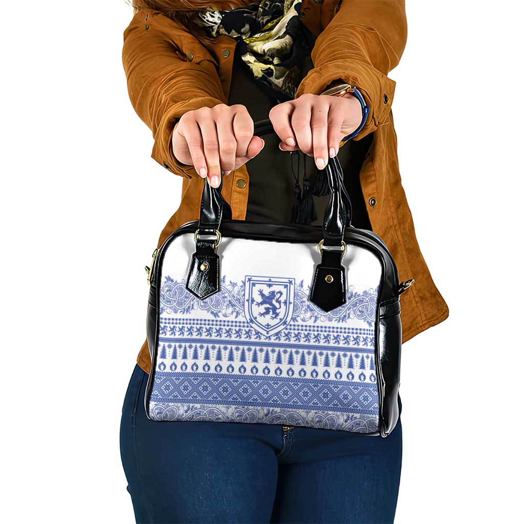 Scottish Christmas Shoulder Handbag Scotland Thistle and Celtic Knot White-Blue Color LT03