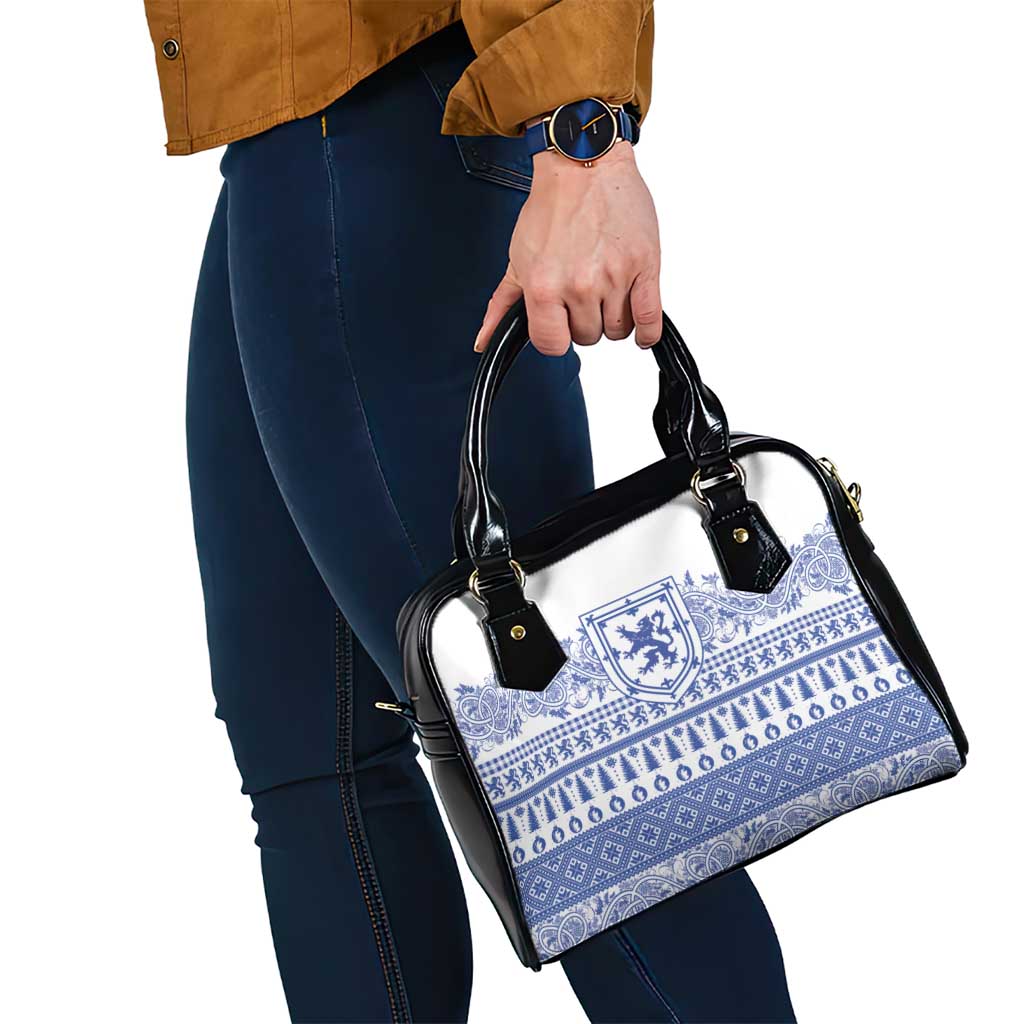 Scottish Christmas Shoulder Handbag Scotland Thistle and Celtic Knot White-Blue Color LT03