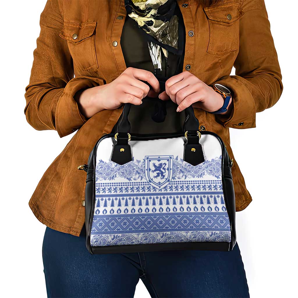 Scottish Christmas Shoulder Handbag Scotland Thistle and Celtic Knot White-Blue Color LT03