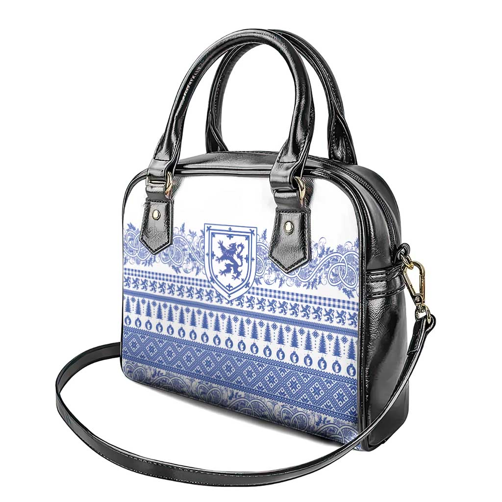Scottish Christmas Shoulder Handbag Scotland Thistle and Celtic Knot White-Blue Color LT03
