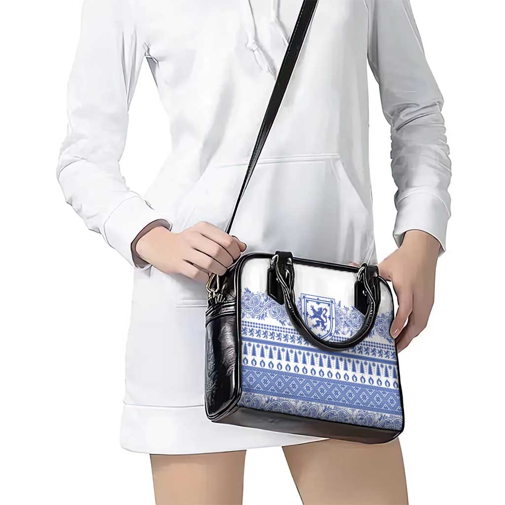 Scottish Christmas Shoulder Handbag Scotland Thistle and Celtic Knot White-Blue Color LT03