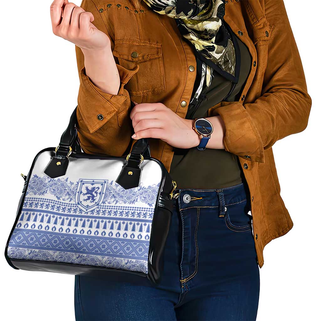 Scottish Christmas Shoulder Handbag Scotland Thistle and Celtic Knot White-Blue Color LT03