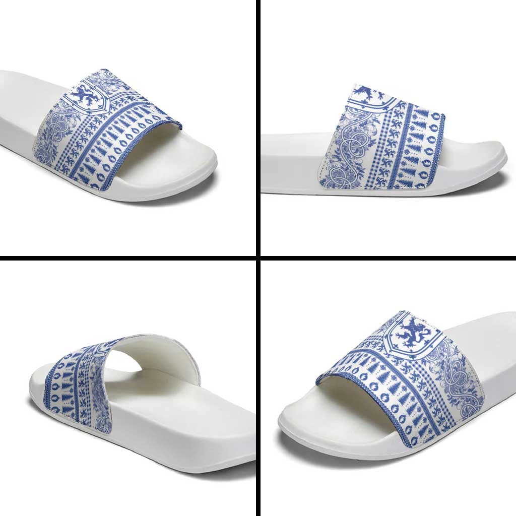 Scottish Christmas Slide Sandals Scotland Thistle and Celtic Knot White-Blue Color LT03