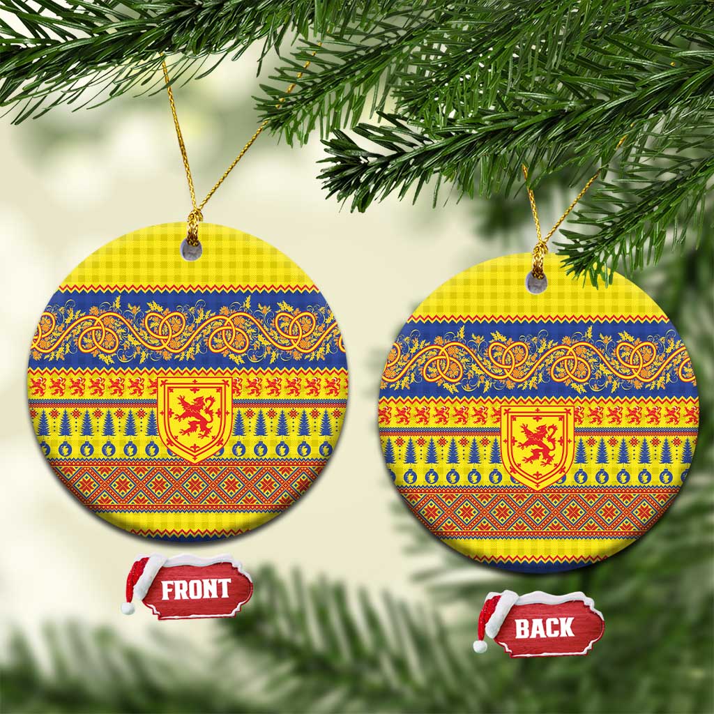 Scottish Christmas Ceramic Ornament Scotland Thistle and Celtic Knot Yellow-Red Color LT03