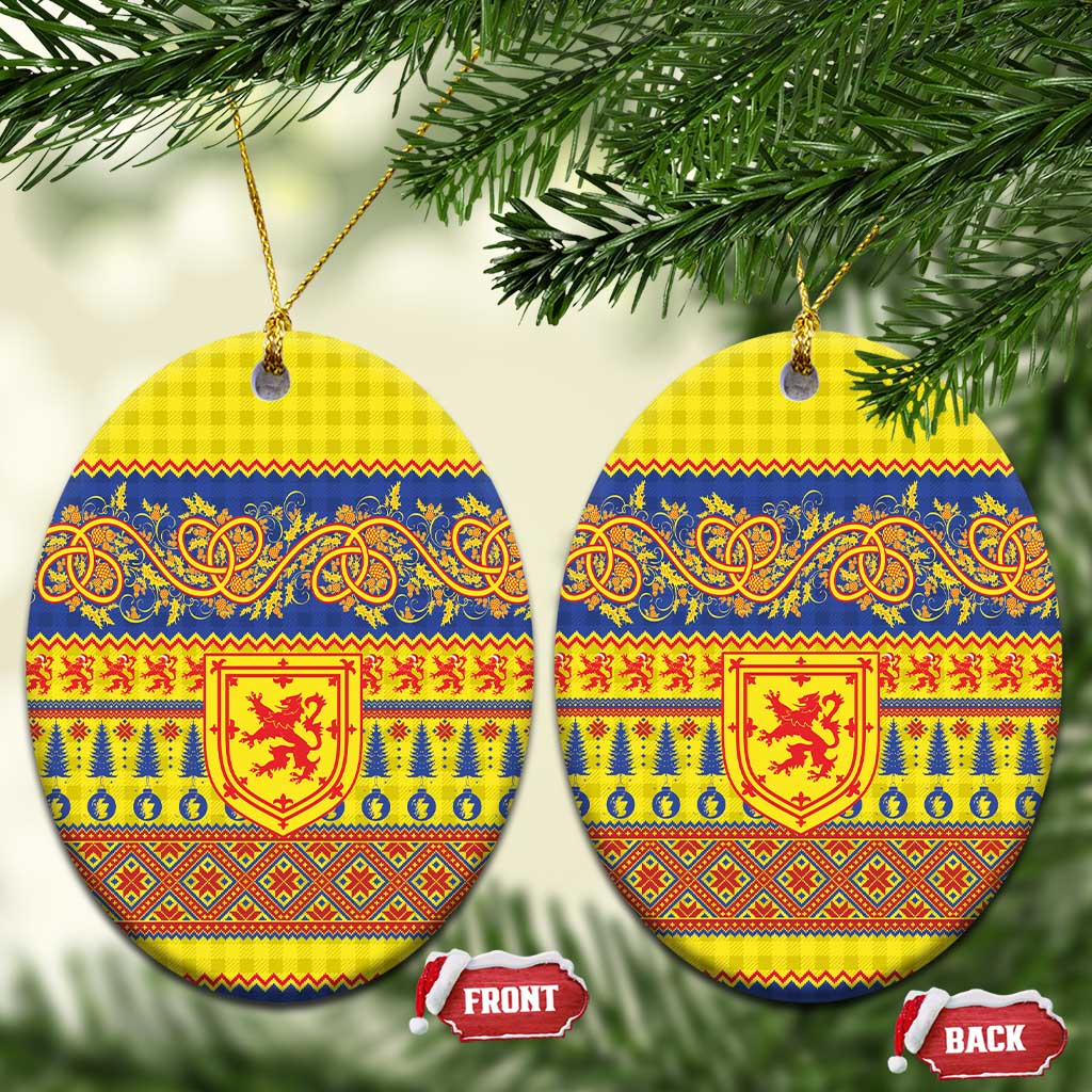 Scottish Christmas Ceramic Ornament Scotland Thistle and Celtic Knot Yellow-Red Color LT03