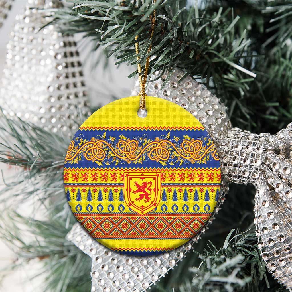 Scottish Christmas Ceramic Ornament Scotland Thistle and Celtic Knot Yellow-Red Color LT03