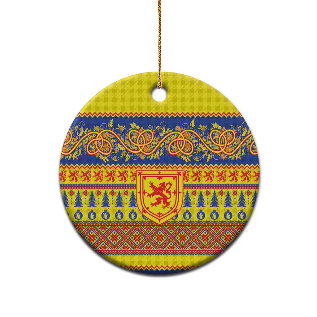 Scottish Christmas Ceramic Ornament Scotland Thistle and Celtic Knot Yellow-Red Color LT03