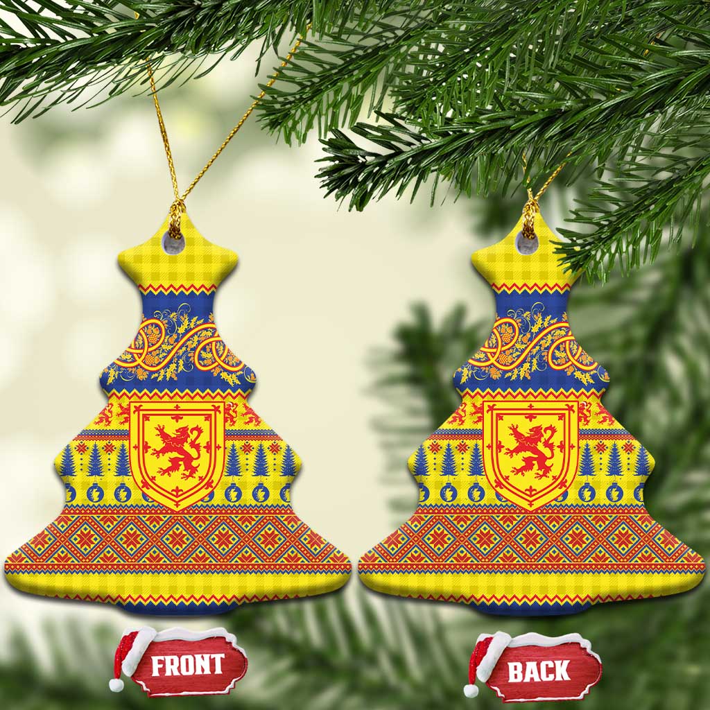 Scottish Christmas Ceramic Ornament Scotland Thistle and Celtic Knot Yellow-Red Color LT03