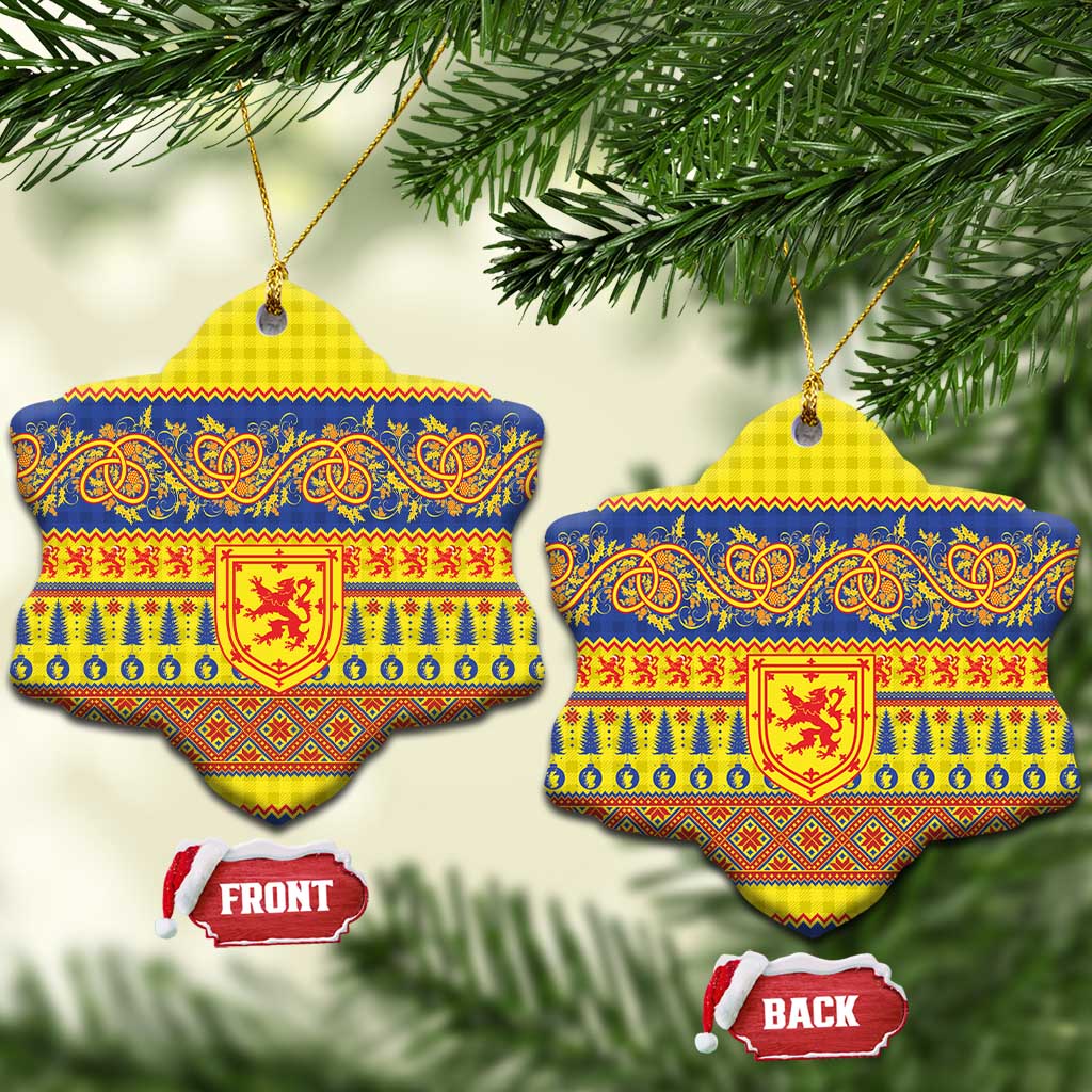 Scottish Christmas Ceramic Ornament Scotland Thistle and Celtic Knot Yellow-Red Color LT03